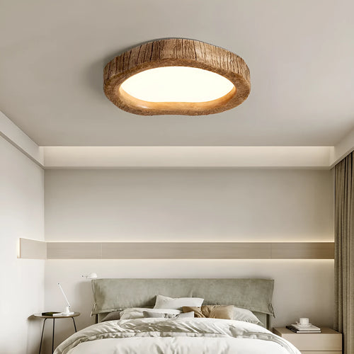 Wood grain finish circular ceiling lamp in new Chinese style design for bedroom installation