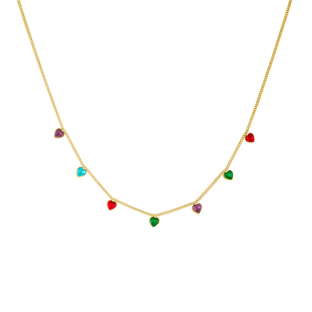 Women's gold-plated heart-shaped stainless steel necklace on adjustable chain