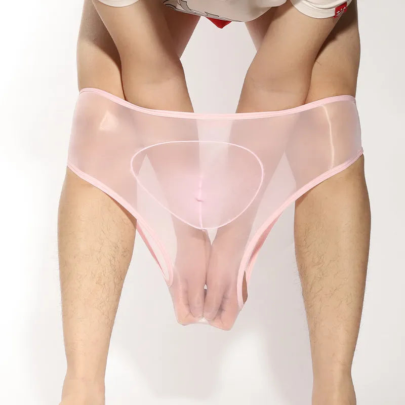 Men's transparent nylon briefs with bullet separation design in multiple colour options