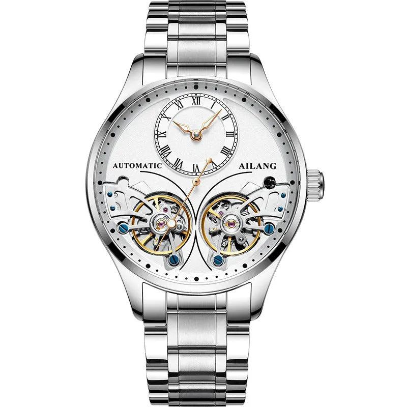 Titanium automatic watch with tourbillon and moon phase display on wrist