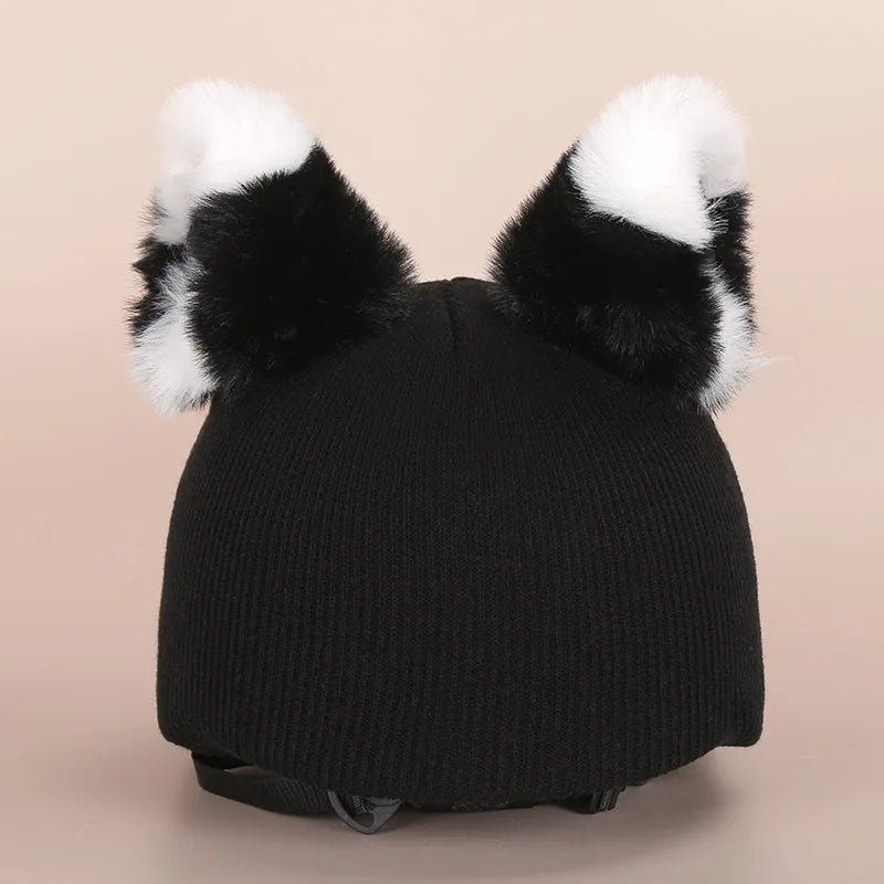 Soft plush decorative ski helmet cap in a cartoon style, a prop for costumes and decor.