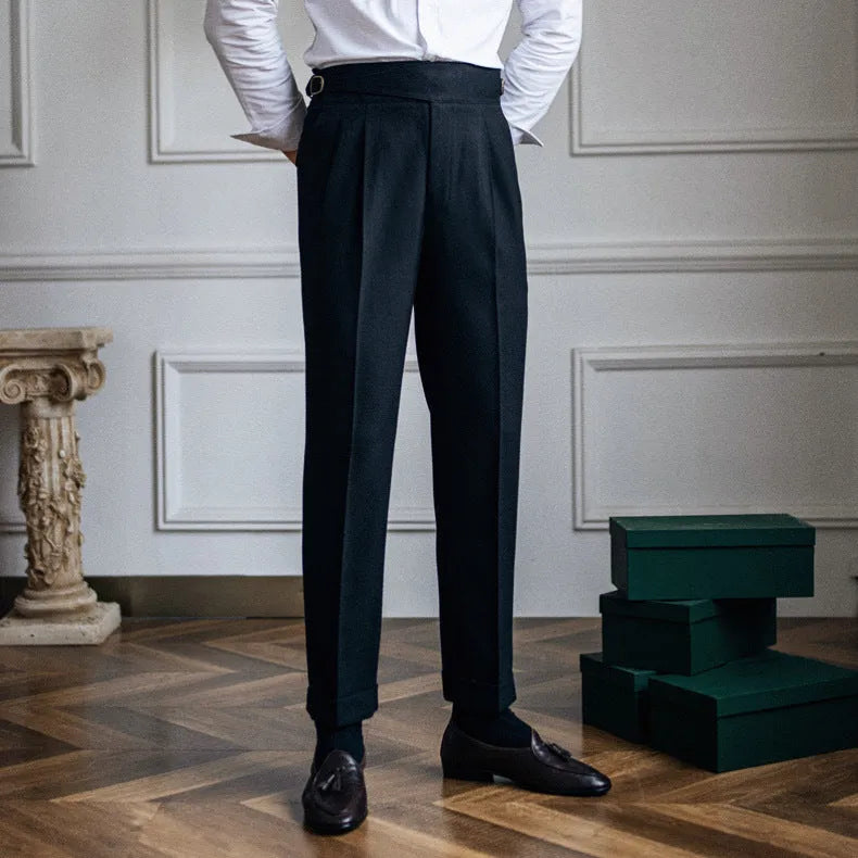 Men's high waist straight leg casual trousers in polyester fabric