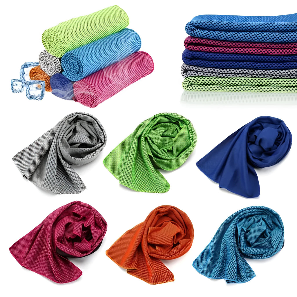 Sports cooling towel in blue, 30x90cm soft mesh microfiber, instant chill for gym and running