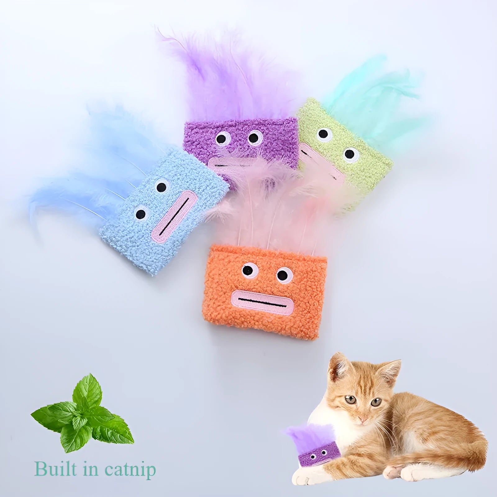 Large colourful plush cat toy with explosion head shape and big mouth design for feline play