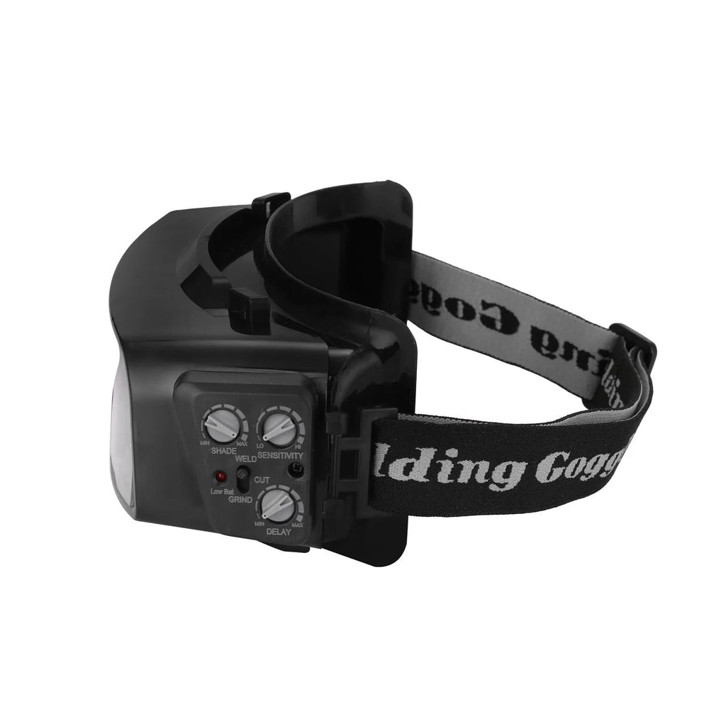Black automatic darkening welding mask glasses with 122.5x35mm viewing area for arc welding protection