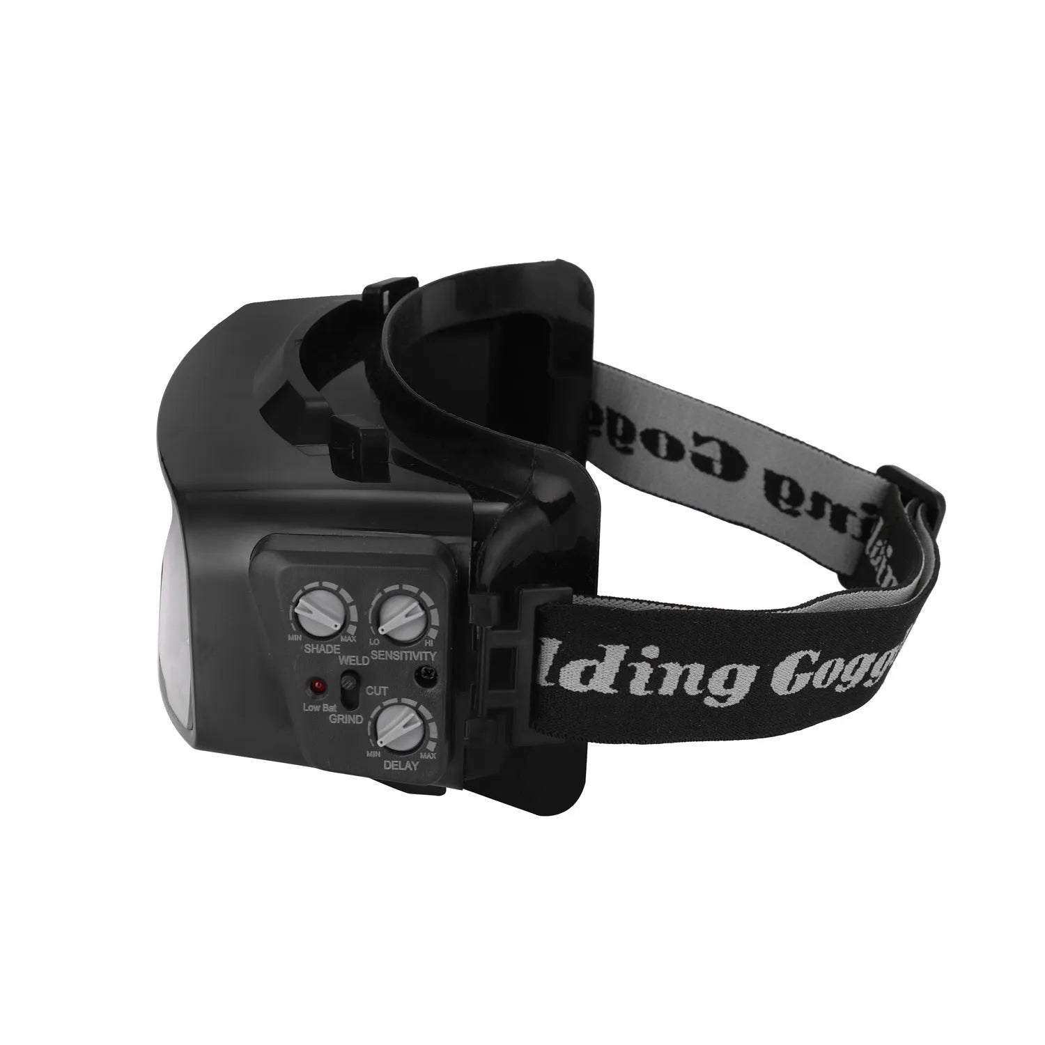 Black automatic darkening welding mask glasses with 122.5x35mm viewing area for arc welding protection