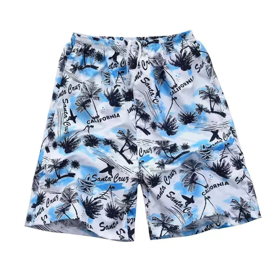 Men's casual floral print swimming trunks in a free size, made from polyester.