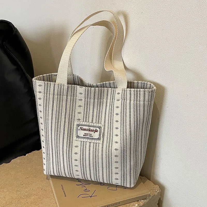 Japanese style corduroy handbag with large capacity in fresh sweet design