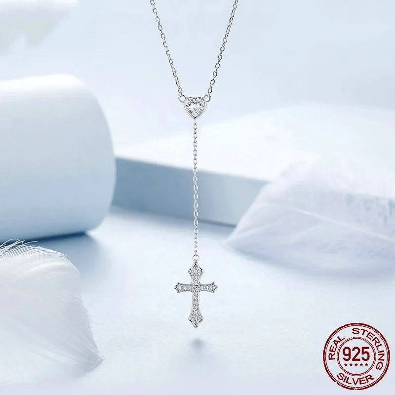 925 silver cross pendant necklace with O-ring chain in BSN384 colour