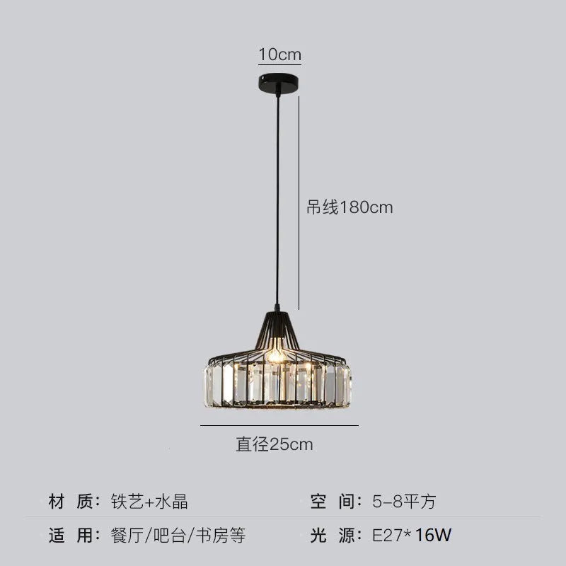 Modern crystal bedside lamp with light luxury chandelier design in black finish