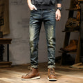Men's skinny fit stretch denim jeans in retro colour with zip fly