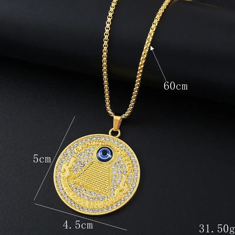 Geometric gold necklace with inlaid zircon stones showing diamond-cut treatment