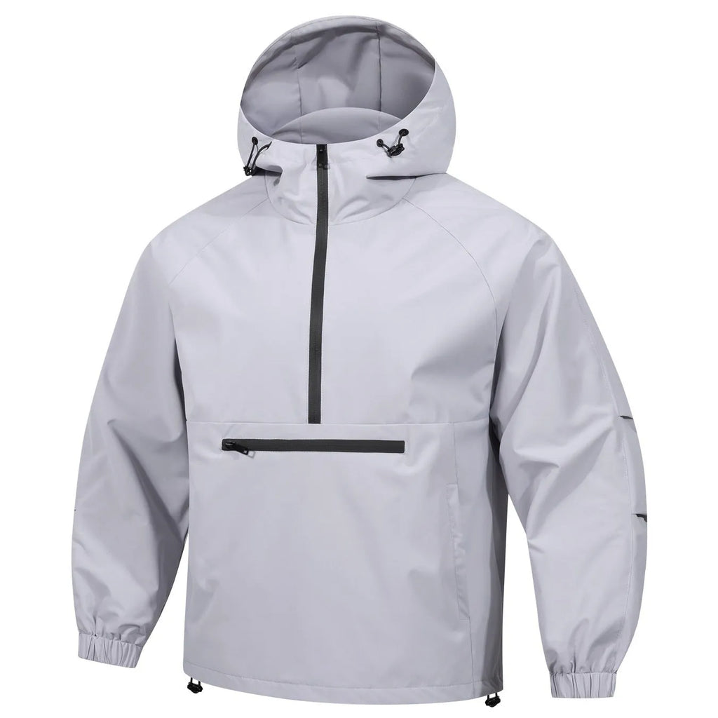 Men's Korean-style loose half-zip hooded jacket in corduroy fabric with rabbit fur composition