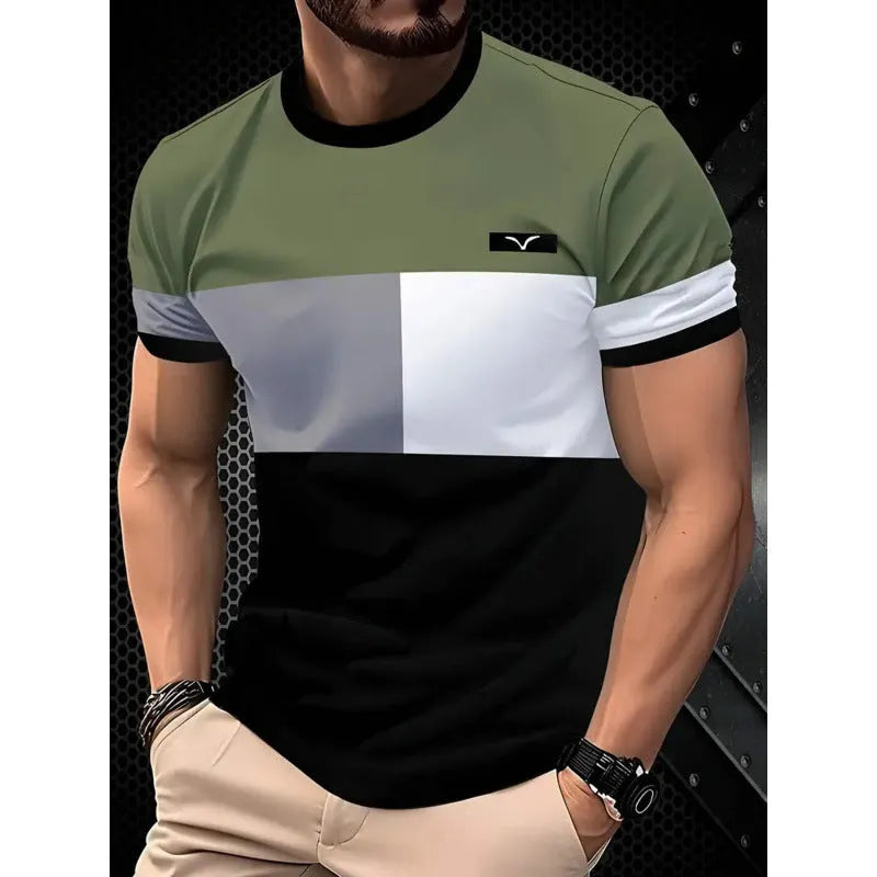Men's loose fit short-sleeved t-shirt with digital 3D striped printing in casual style