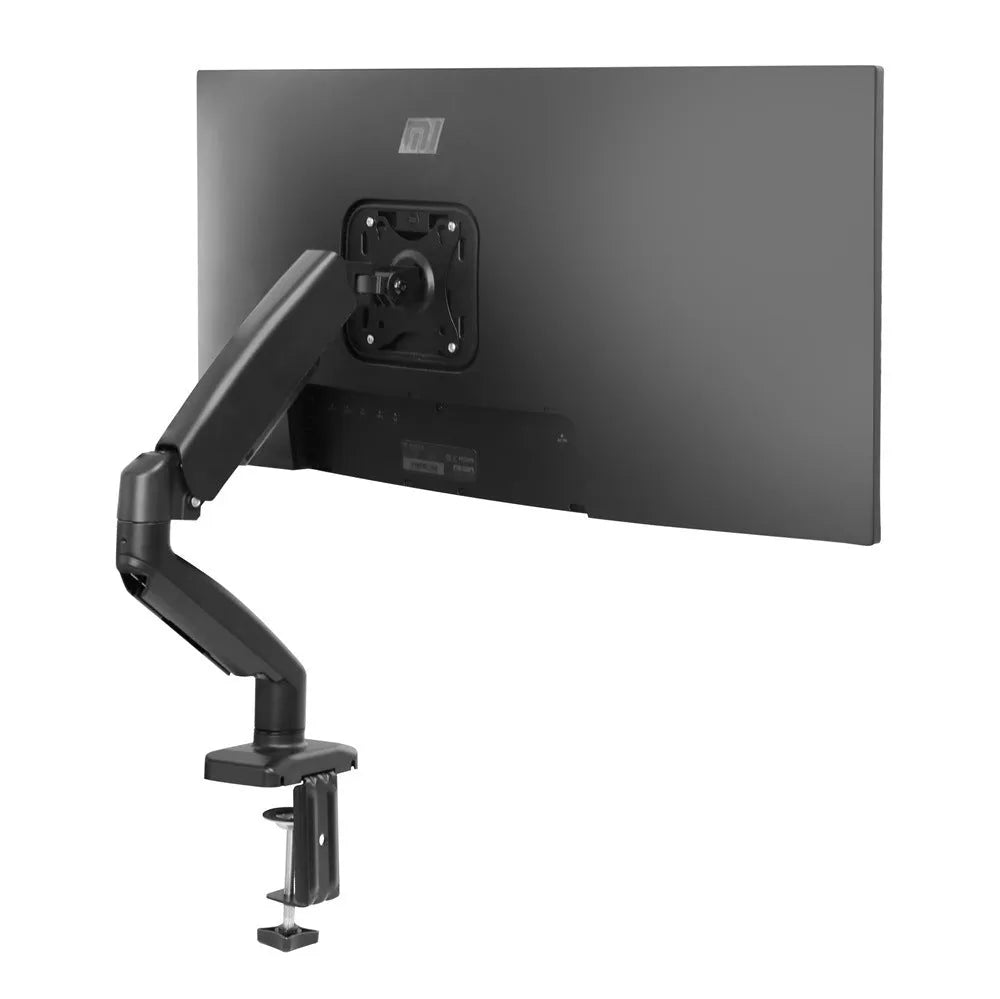 Black rotating telescopic LCD screen bracket on table with adjustable height and angle