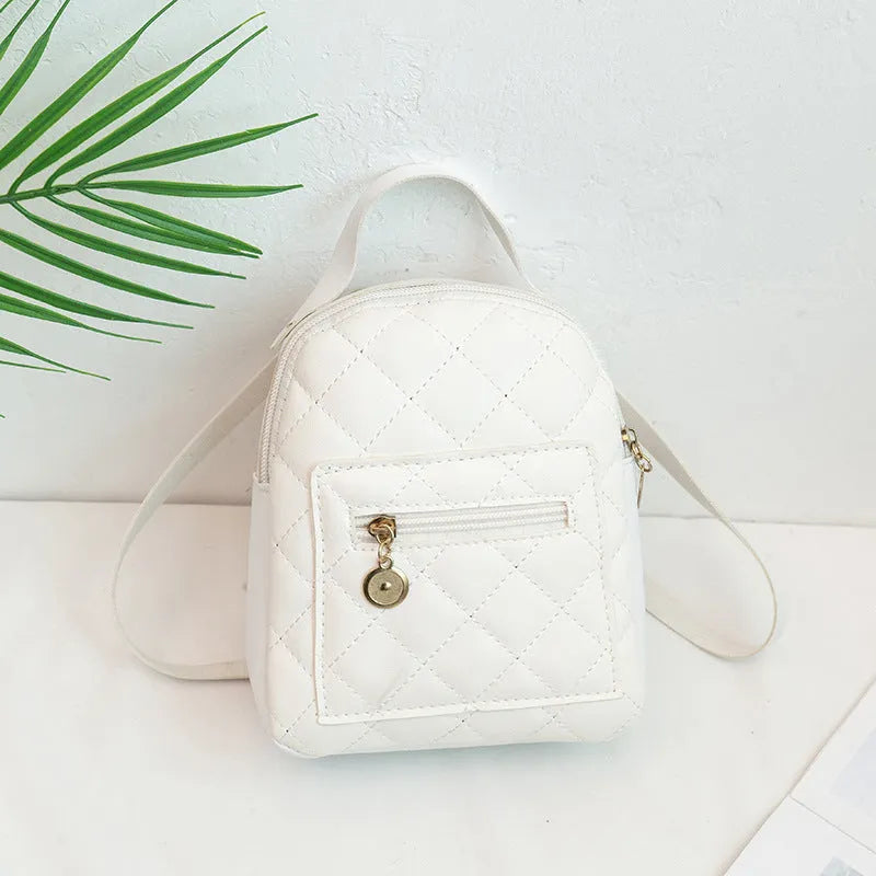 Hard square Korean style embroidered backpack for girls in black, pink, or white.