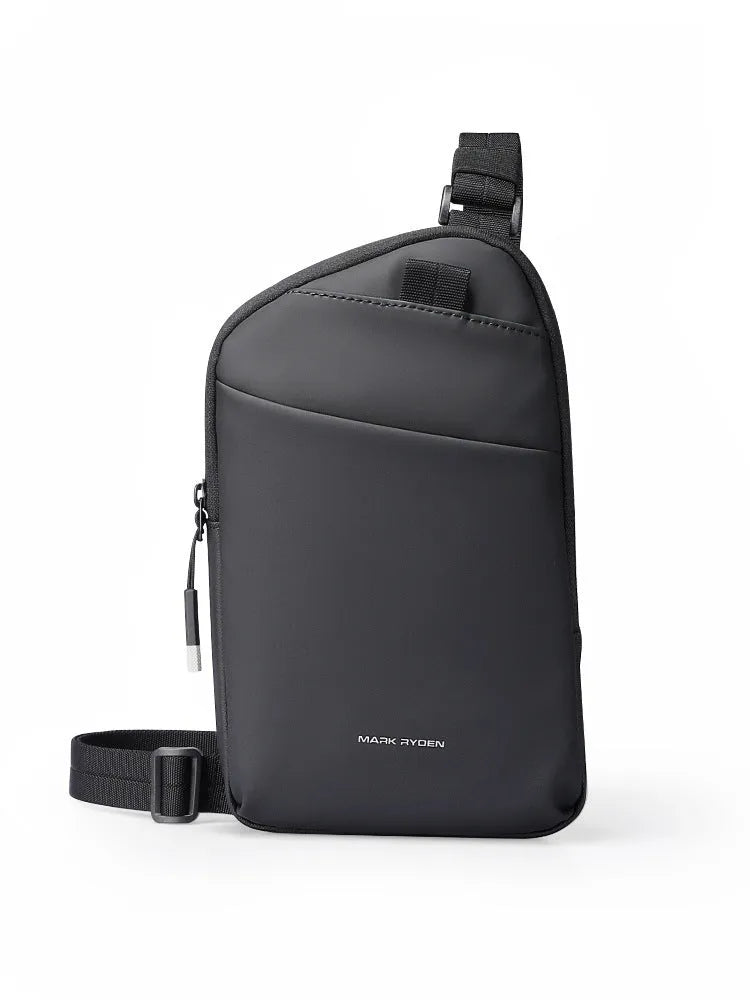 Men's elegant black Oxford cloth crossbody bag with simple styling and durable construction