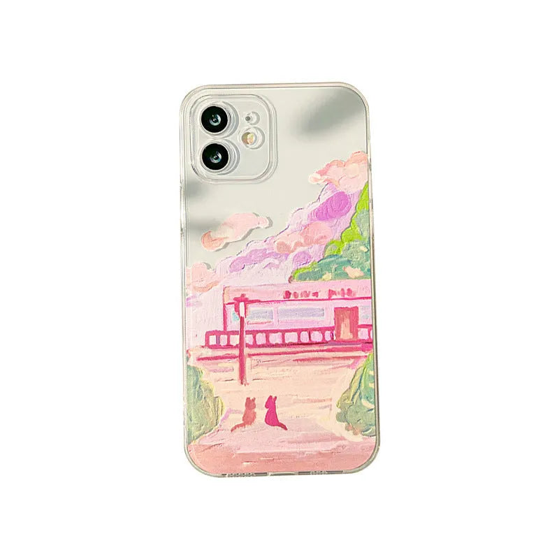 Soft silicone iPhone case featuring a two cat cartoon design on the back.