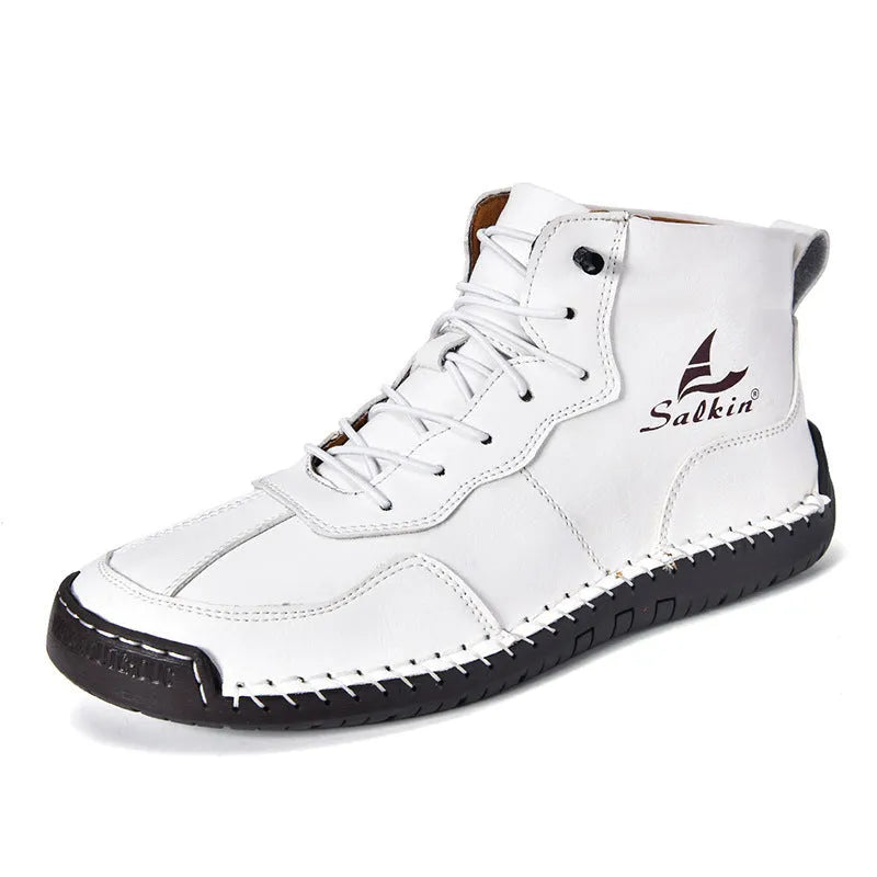 Men's high-top casual boots with elastic band closure and round toe design in dark blue colour