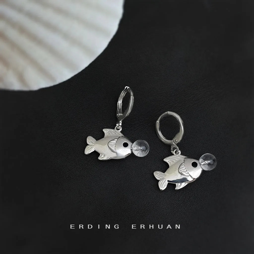 Original bubble fish design earrings with copper construction and electroplating finish
