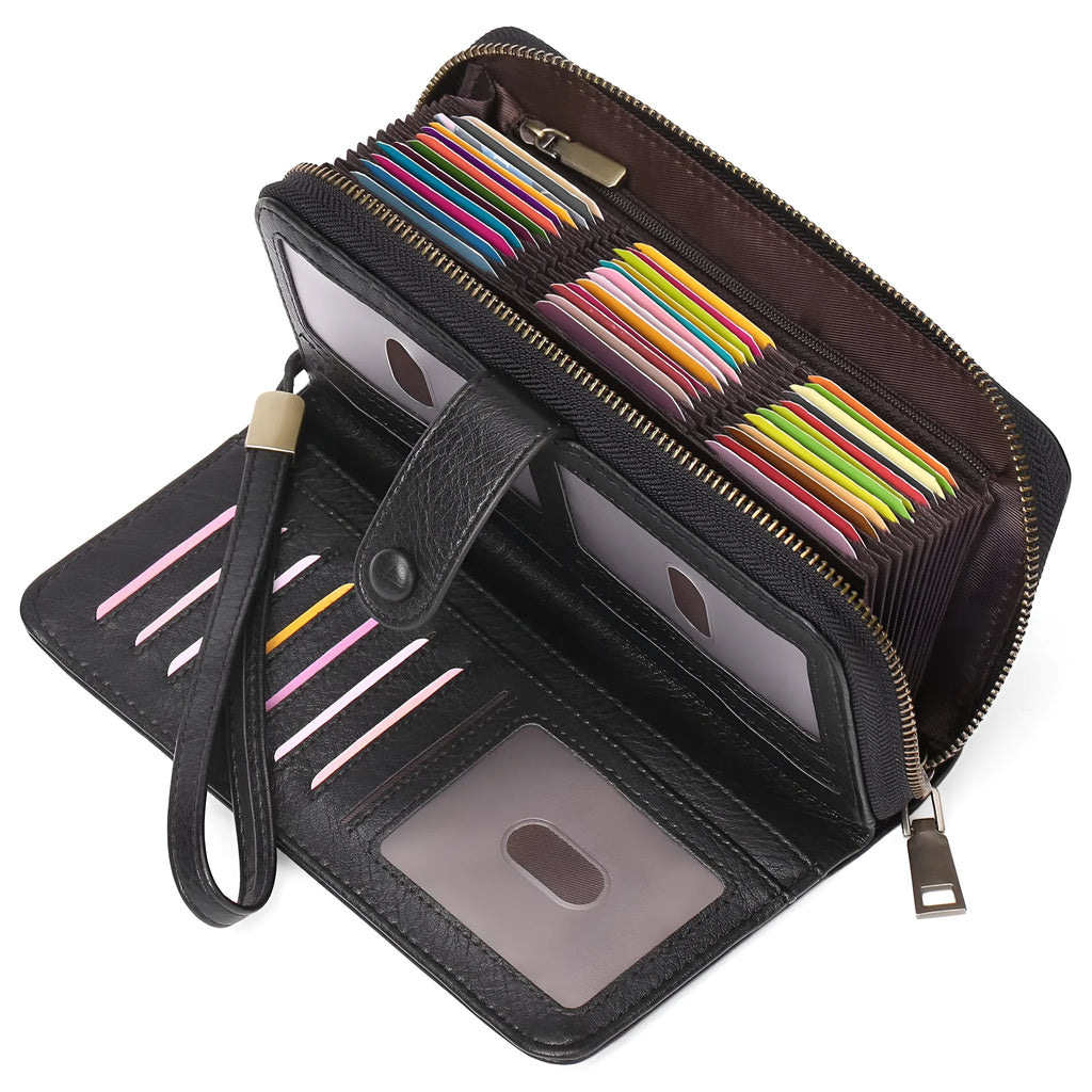 Women's expanding card holder wallet passport bag in synthetic leather with RFID protection