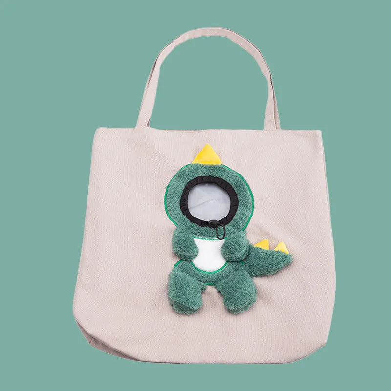 Canvas pet carrier bag with safety zippers and adjustable elastic side opening for dog or cat