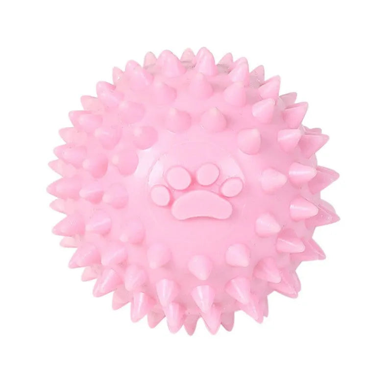 Blue TPR rubber dog chew ball with textured surface for tooth cleaning, 6cm diameter.