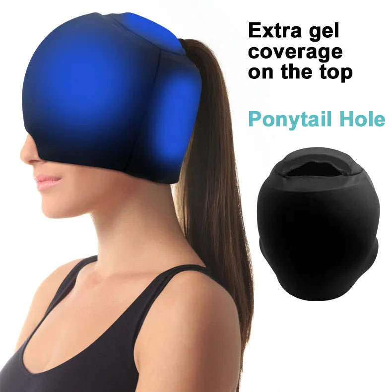 Solid colour cold compress cap in simple enclosed design for head cooling therapy.