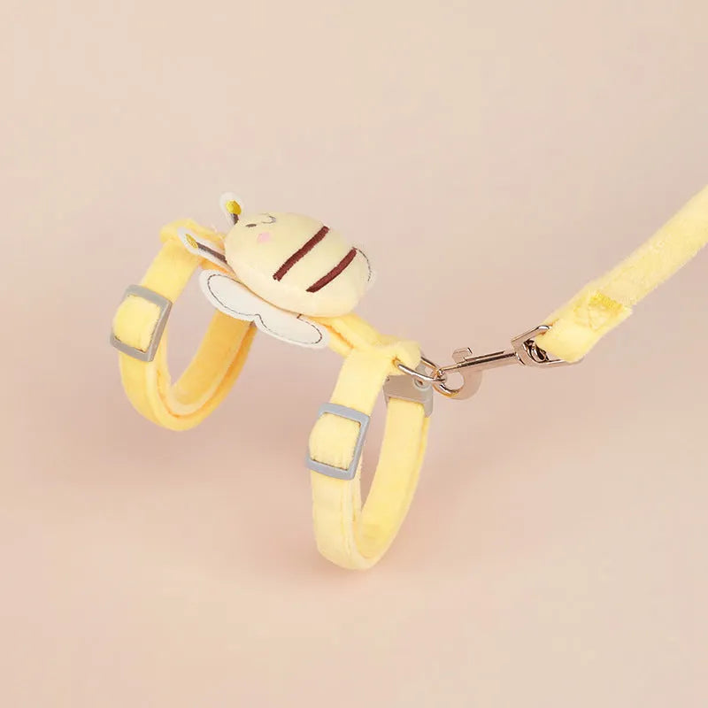 Bee-shaped adjustable cat lead in polyester with strap and hand holding rope