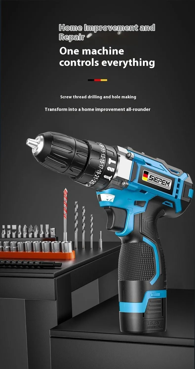 12V dual speed impact pistol drill electric screwdriver in plastic storage case with accessories