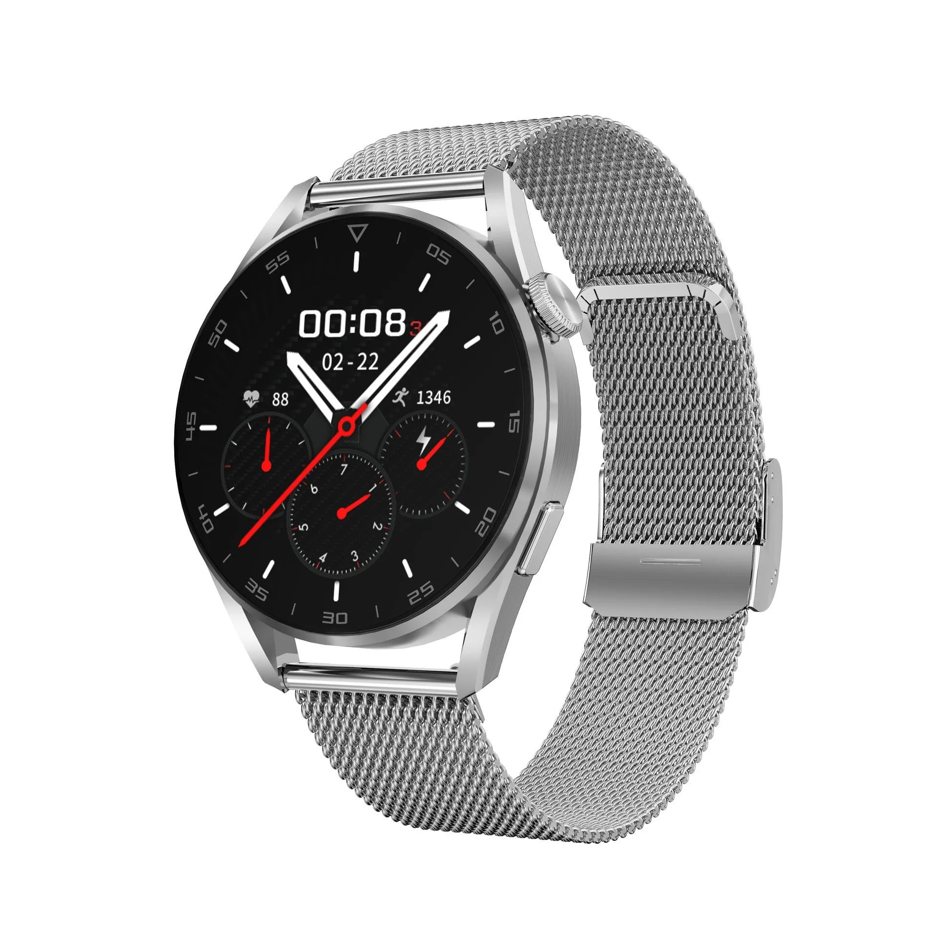 Smart watch with Bluetooth call and QR scanning on 1.3 inch IPS touchscreen display with metal wristband