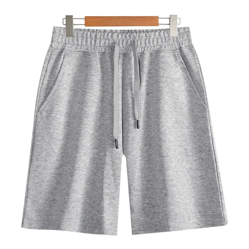 Cotton straight-leg summer shorts in light grey colour showing micro-elastic fabric texture