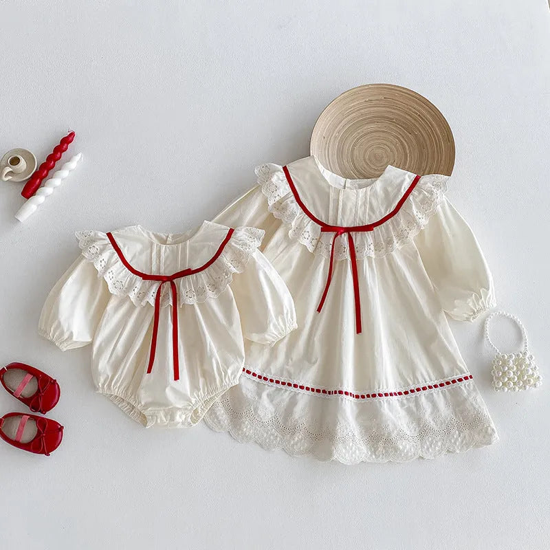 Baby Girls' Cotton Lace Onesie Romper Long Sleeve Jumpsuit Autumn Princess Style Sizes 66cm to 140cm for Everyday Wear and Special Occasions