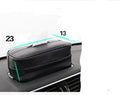 Black PU leather car hanging storage organiser bag shown with documents inside