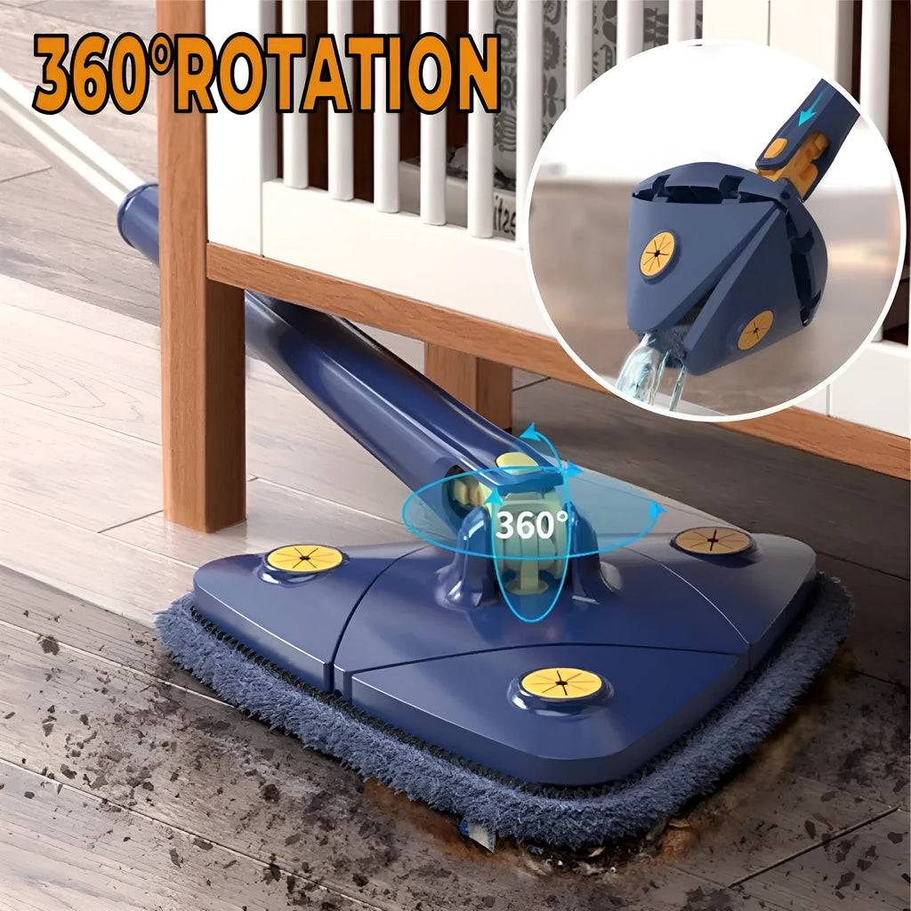 Extendable triangle mop with 360° rotating head and stainless steel pole for deep cleaning