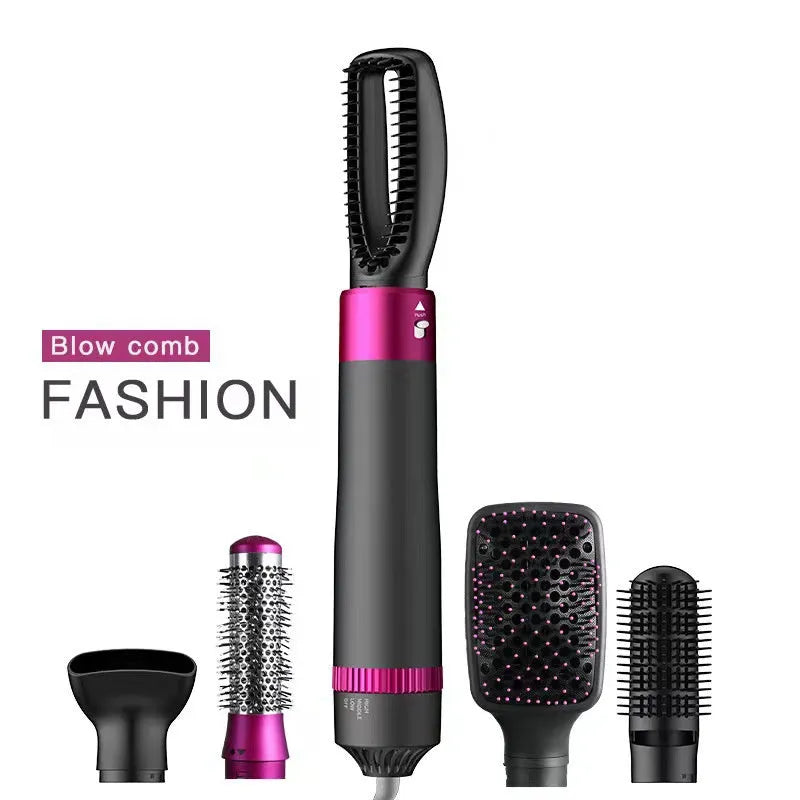 Dyson grey 5 in 1 hair dryer brush styling tool with multiple brush attachments on white background