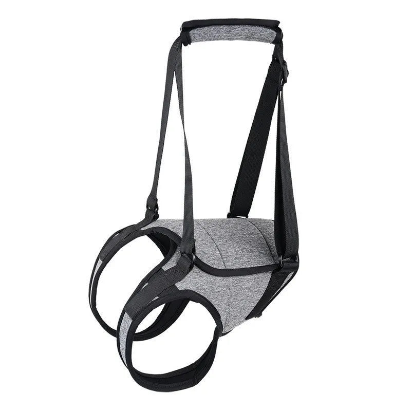 Neoprene dog rear leg auxiliary belt with adjustable waist and thigh straps in grey