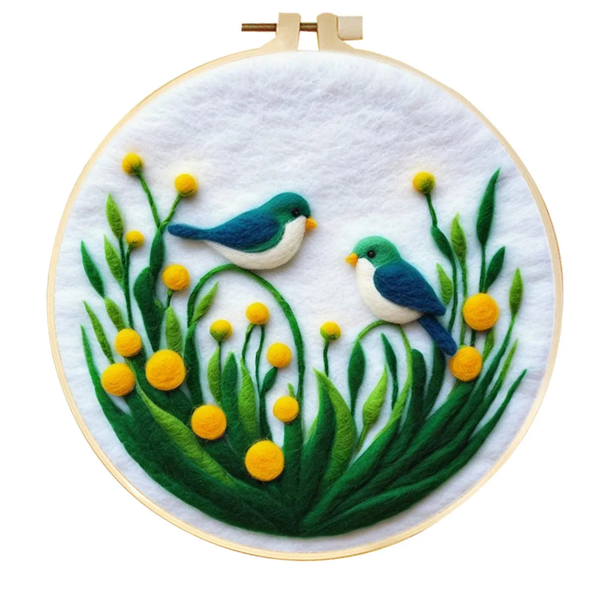 Round linen embroidery kit with wool felt materials for three-dimensional floral design