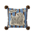 Blue cartoon animal print cushion pillow on a sofa, showing square and rectangular size options.