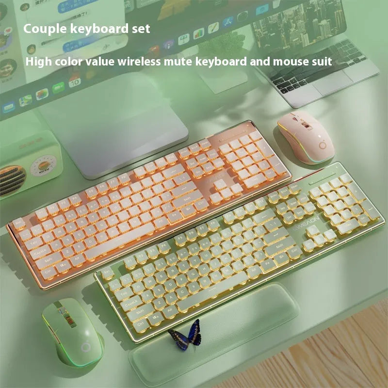 Prewalker V3 wired and wireless keyboard and mouse set in retro green colour on a desk