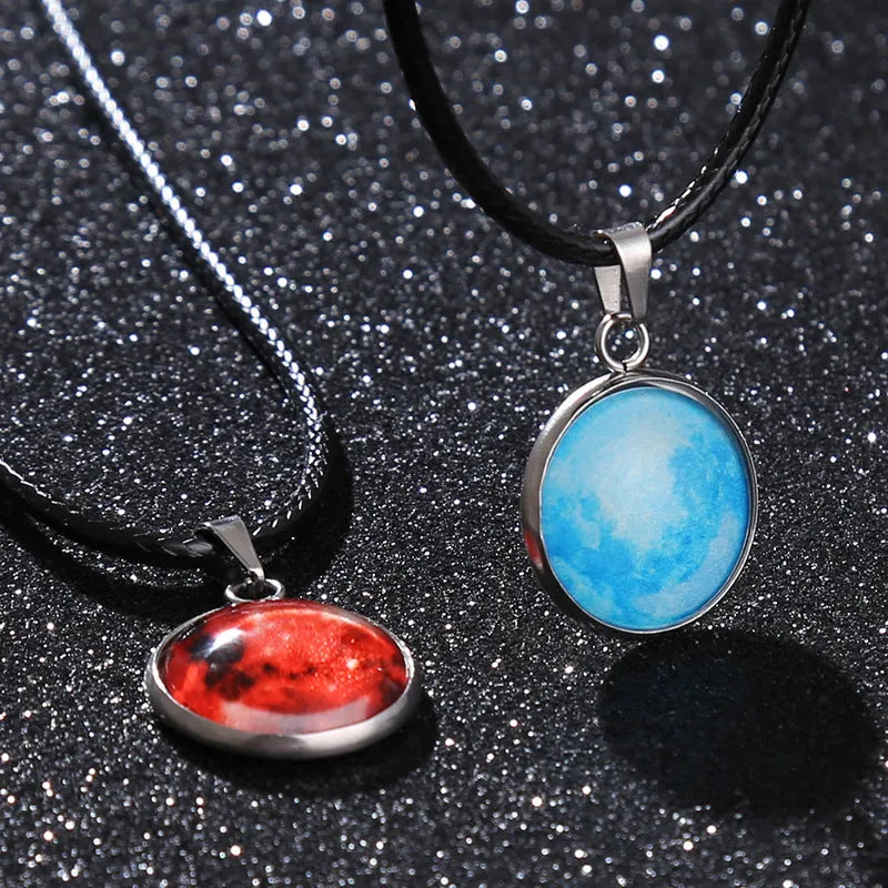 Luminous alloy unisex necklace with organic glass constellation pendant on adjustable glass chain.