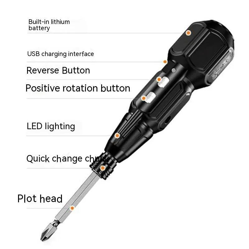 Alloy steel straight handle cordless electric screwdriver in black or blue with lithium battery