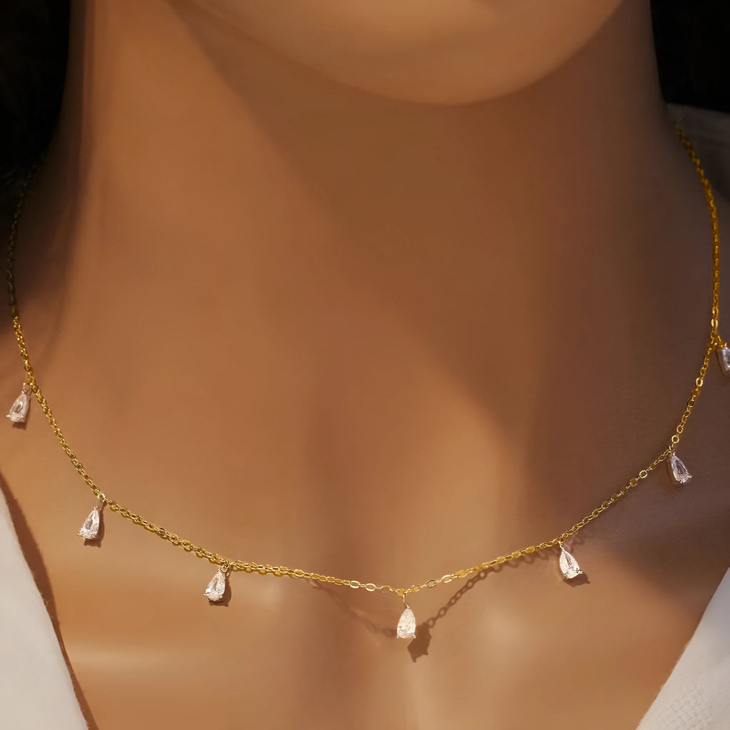 Adjustable 925 silver drop-shaped artificial zircon necklace in silver, rose gold, or golden yellow