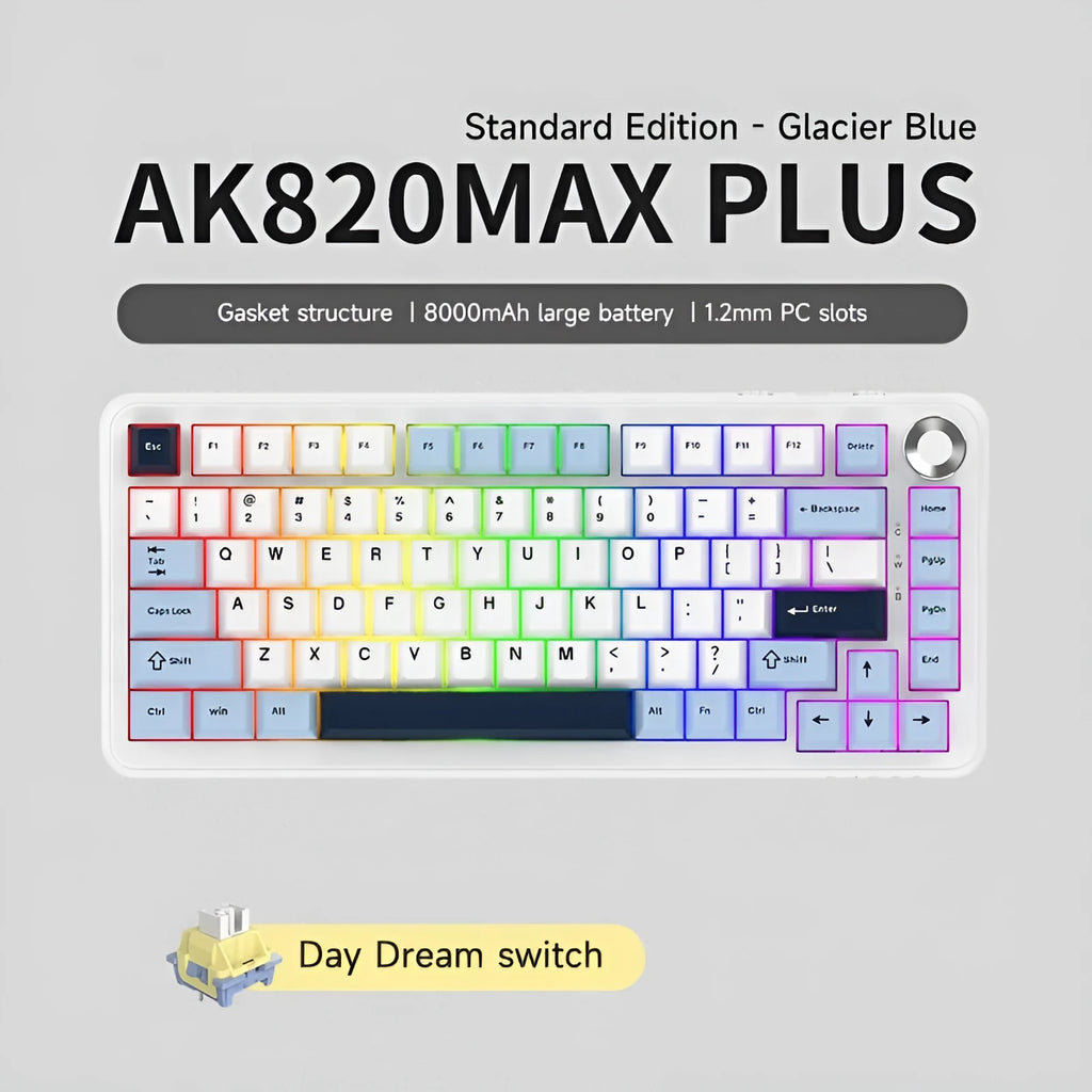 Black, Gray And Yellow three-mode wireless mechanical keyboard with hot-swappable switches and included accessories.