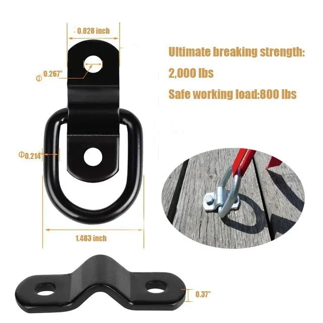 Black carbon steel floor hook with galvanised pull ring for truck cargo organisation