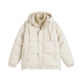 Loose winter cotton-padded coat in cardigan style with side seam pockets