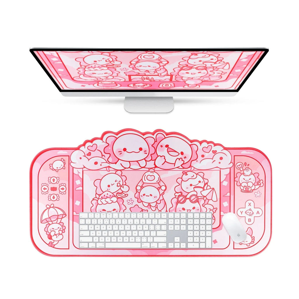 Hexagonal dragon crane machine pattern large mouse pad measuring 75×40cm with wrist strap