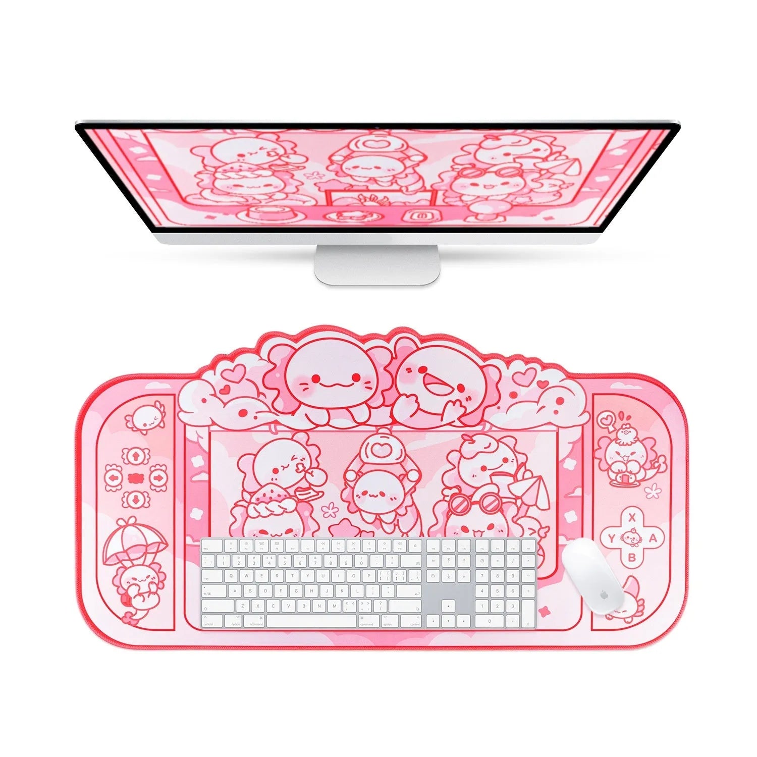 Hexagonal dragon crane machine pattern large mouse pad measuring 75×40cm with wrist strap