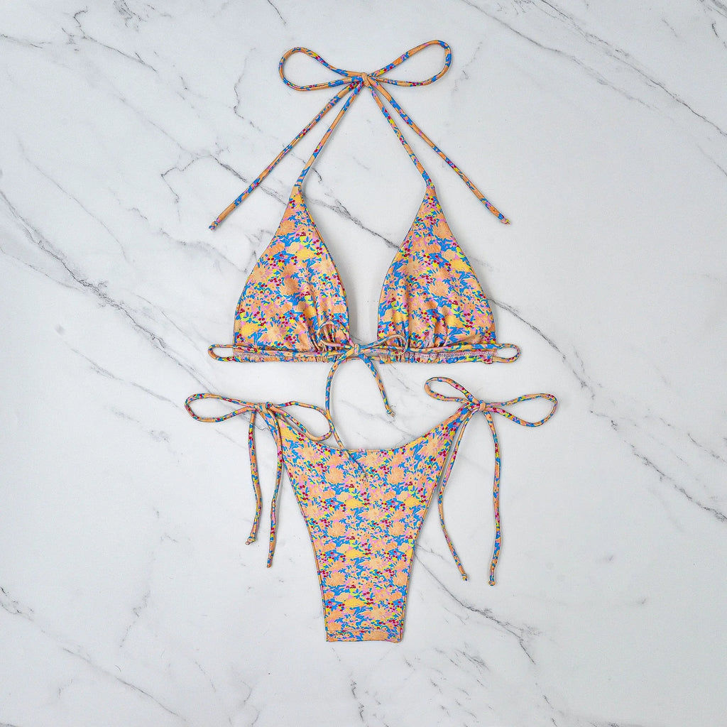Women's lace-up bikini swimsuit with backless design and European styling for swimming sports