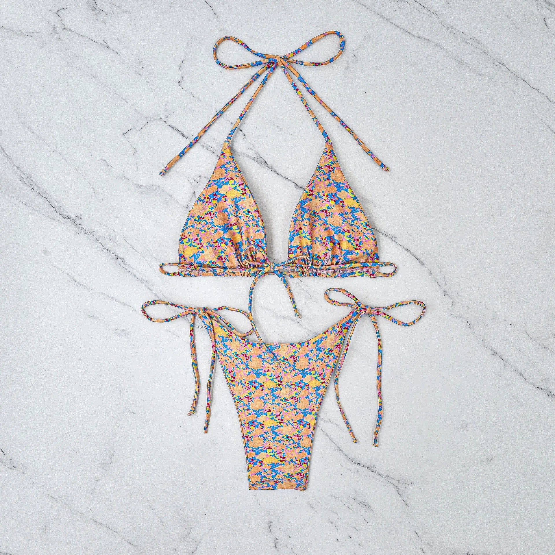 Women's lace-up bikini swimsuit with backless design and European styling for swimming sports